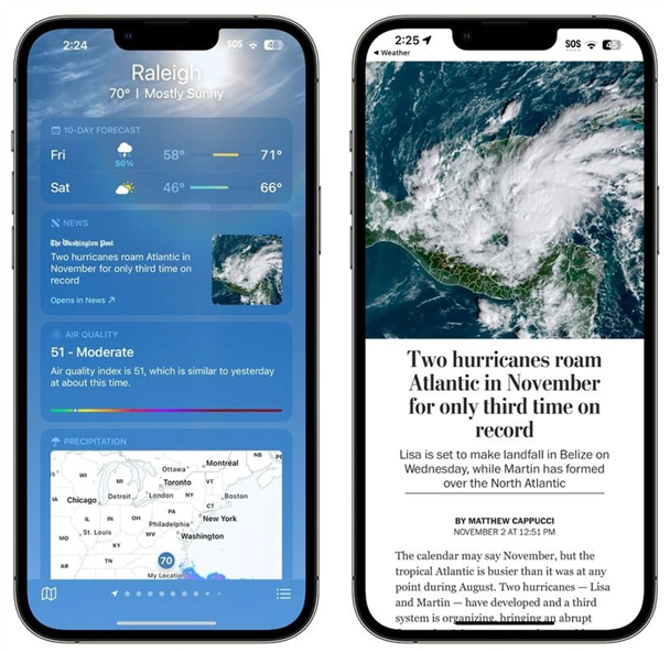 漯河苹果14维修分享iPhone 14手机如何看天气时顺带看新闻 