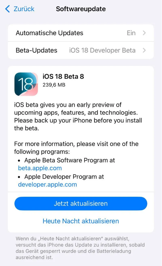 漯河苹果手机维修分享苹果 iOS / iPadOS 18 开发者预览版 Beta 8 发布 